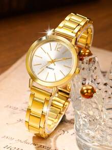 SOKI SOKI 一套女士时尚休闲圆形石英表和简约链条手链套装，适合日常佩戴、生日礼物、派对、节日聚会，是送给自己或朋友的理想礼物。不含包装盒。 - 金色 - 查看 4