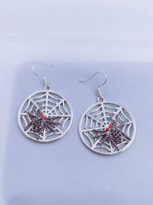 1 par de aretes colgantes con diseño de araña, calavera y murciélago con elementos de rhinestone con estilo gótico y de Halloween, apropiados para disfraces festivos y uso diario