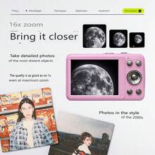 W&O 1080P Full HD 2.4-Inch Portable Digital Camera - 48MP Auto-Focus Photography Camera With 32GB Memory Card, 16X Zoom, USB-C Rechargeable, Compact Travel Camera For Beginners - Budget-Friendly Vlogging Camera With Built-In Puzzle Game, Perfect Gift For Holidays (Halloween, Christmas, Thanksgiving),Cheap Camera - 粉色 - 查看 2
