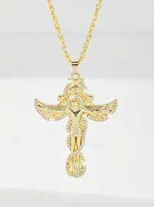 1 pièce Nouveau collier pendentif 2025 en cuivre hypoallergénique avec pierre en zircone, ailes d'ange et croix de Jésus. Convient comme cadeau pour la mère, la Saint-Valentin, les couples, les amis, les membres de l'église, la communion, le port quotidien et les fêtes, la prière