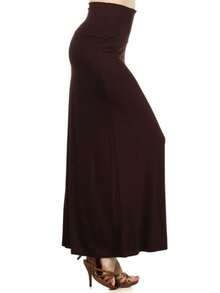 Elegante falda larga de cintura alta con diseño de línea A fluida para elegancia cotidiana - Marrón - Ver 2