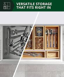 5-Piece Bamboo Drawer Organizer Set – Multi-Use Storage Trays For Kitchen, Bathroom, Office, Makeup, Jewelry & More – Junk Drawer Tray, Utensil Holder, Storage Box & Bin Set (5 Boxes) - 5 Boxes - View 5