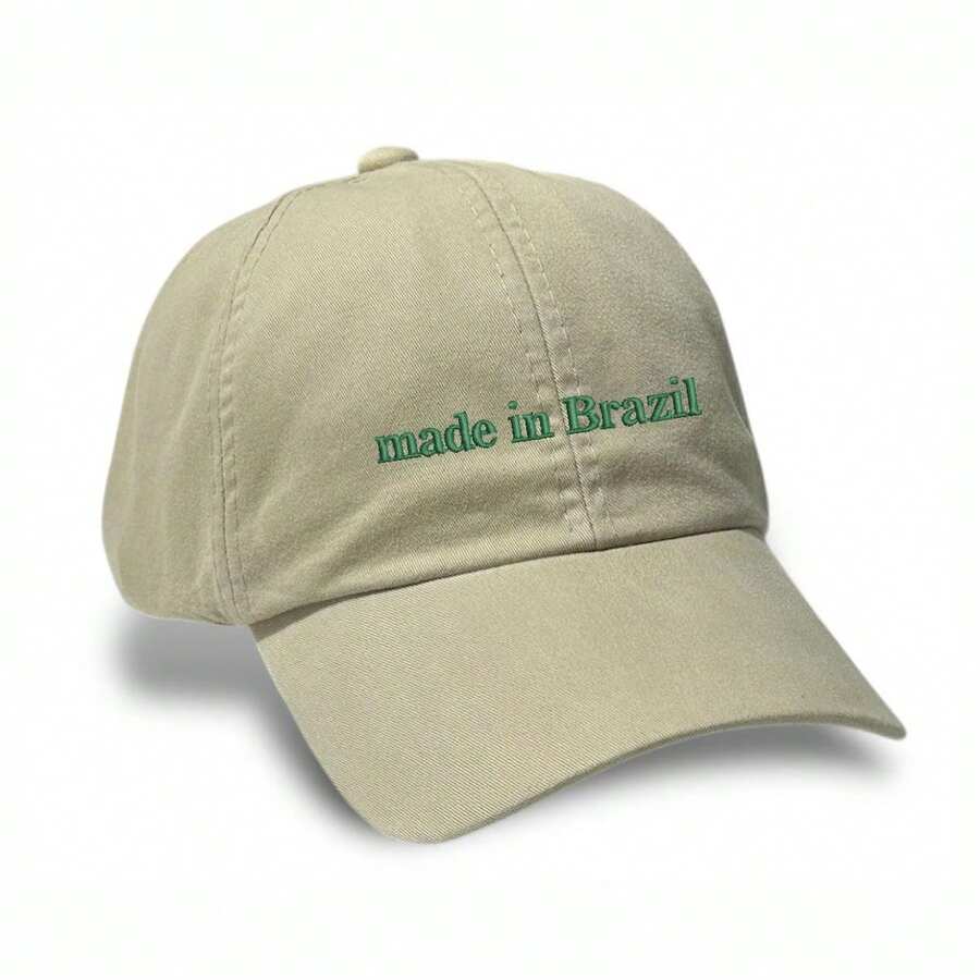 Unisex Dad Hat In 100% Cotton Twill Curved Brim Custom Made In Brazil - Beige Embroidered Dark Green - View 1