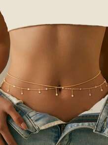 1pc Multi-Layered Beaded Sexy Waist Chain Beaded Belly Chain Crystal Belly Chain Rhinestone Adjustable Bikini Waist Body Chain Belt Belly Jewelry Summer Beach Resort Party Accessories For Women And Girls