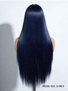 Blue Wig Long Straight Navy Blue Synthetic Lace Front Wigs Pre Plucked Natural Hairline Heat Resistant Fiber Hair Cosplay Daily Wear Wig - 藍色 - 查看 7