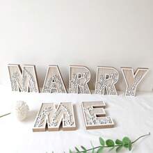 1pc Decorative Carving Flower & Alphabet Wooden Ornament, Back To School Decor, Free Mix-Match 26pcs English Letters, Wall Decoration, Wedding Party, Holiday,Christmas - Multicolor - View 5