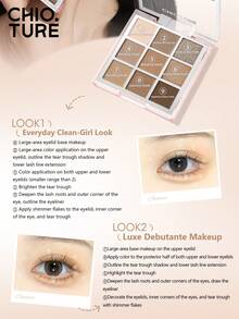 CHIOTURE 9色多功能眼影盘持久不脱妆珠光闪光章多色眼影学生实惠，非常适合万圣节和晚间活动