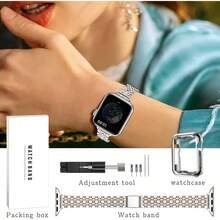 Correa de reloj delgada compatible con Watch de 41mm 45mm 42mm 44mm 40mm 38mm, correa de metal de acero inoxidable adecuada para 10/9/8//6/5/4/3/2/1/SE Series, correa de lujo para mujeres - Plata y oro rosa - Ver 7