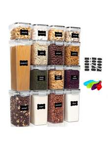 Set de 15 Recipientes Herméticos Contenedores para Alimentos Color Transparente Hermética Multiusos Almacenamiento Organizador Kitchen Storage Food Keeper - Transparente - Ver 1