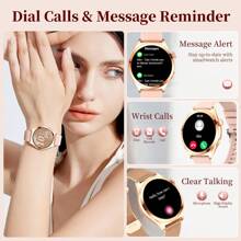 EIGIIS Montres connectées pour femmes, 1,27" Écran coloré, montre connectée sans fil (répondre/passer un appel) pour Android et iOS, tracker de fitness avec moniteur de sommeil, modes multisports, rappel, cadeau pour petite amie, simple, à la mode, classique, cadeau de fête