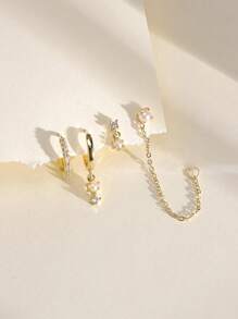 4pcs/Set 14K Gold Plated Pearl & Cubic Zirconia Inlaid Hypoallergenic Earrings Set, Elegant Jewelry Gift For Women, Suitable For Stacking And Daily/Festival Matching