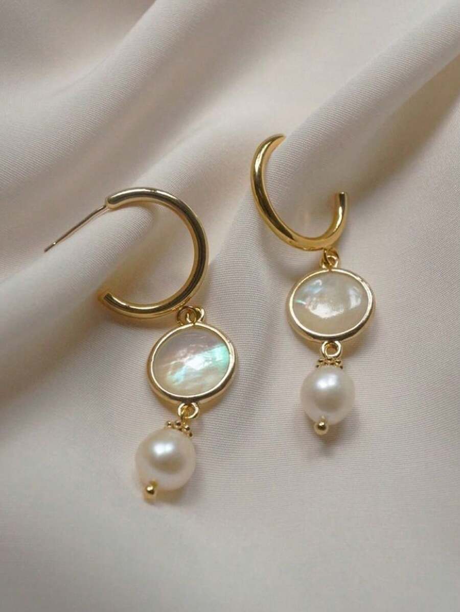 1 Cặp bông tai mặt trăng và mặt trời sang trọng cổ điển, thích hợp cho phụ nữ đeo trong bất kỳ dịp nào, món quà tuyệt vời cho người thân yêu của bạn - Vàng - Xem 1