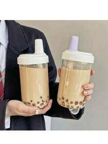 1pc Large Straw Cup: Transparent Plastic Bottle, Can Hold Juice, Milk And Drink Directly - Multicolor - View 1