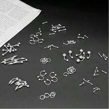 Juego de 85 piezas: aros de ombligo, anillos de nariz de herradura, pendientes, joyas de perforación corporal unisex que incluyen aros de nariz largos simples de acero inoxidable, aretes para cejas y labios