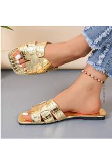 Eleganti e alla moda sandali infradito da donna, nuovi sandali con stampa coccodrillo a punta quadrata e fascia, sandali versatili da donna per primavera/estate