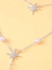 1 件女士欧美风格全水晶星星珍珠双层 Y 形流苏颈链 - 六芒星 - 查看 6