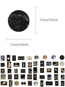 50 件复古天体贴纸神秘星星手册笔记本电脑手机壳行李滑板头盔装饰贴纸，适用于学校用品，返校 - 彩色 - 查看 2