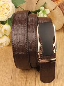 1 条男士黑色自动扣腰带，时尚商务休闲正式婚礼派对腰带，送给丈夫/父亲的礼物，牛皮波西米亚图案 PU 皮带，四季皆宜 - 彩色 - 查看 3