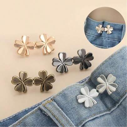1Pc Invisible Adjustable Lucky Clover Belt Detachable Non Stitching Button Small Flower Belt With Large Waist Decoration And Small Waist Reduction Tool Jeans Belt Pin