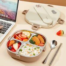 800 毫升便携式方形分隔午餐盒带餐具，3/4 格密封防漏 304 不锈钢便当盒，可爱卡通大容量午餐盒，带盖餐盘，可微波炉加热和热水加热，适合学生和成人在学校、办公室、户外露营、野餐、旅行中使用 - 彩色 - 查看 3