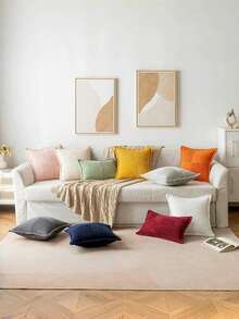 橙色秋季灯芯绒枕套拼布柔软波西米亚条纹枕套宽边装饰纹理夏季沙发垫床客厅枕套万圣节圣诞节装饰 - 米色 - 查看 8