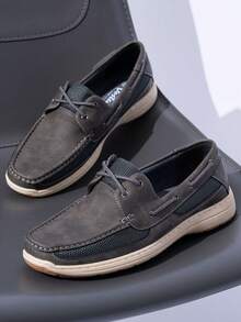 SHOESMALL Men's Boat Shoes Slip On Stylish Casual Loafers Deck Shoes Arch Support Lightweight Fashion Sneakers Gray Shoes - BMY3003-màu xám - Xem 1