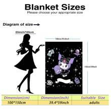 Sanrio Kuromi Anime Decke mit Motiv der Zauberball-Karte - Hergestellt aus gestricktem Polyesterfleece, moderner Digitaldruck, Cartoon-Thema, Katzenbekleidung, bequeme Wohndekoration-Decke für alle Jahreszeiten, maschinenwaschbar
