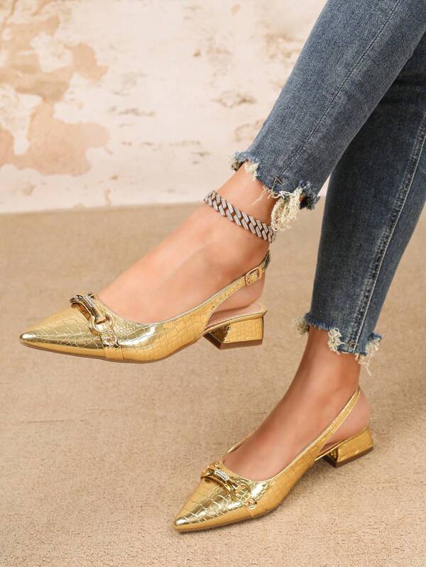 Mules à bout pointu et lacets de couleur unie pour femmes, talons hauts. Chaussures minimalistes à enfiler mode pour les trajets, les banquets, les fêtes et les occasions formelles. Élégantes et confortables, conviennent pour l'automne/l'hiver. Sandales à talons dorées