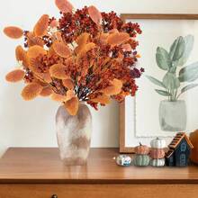 Juego de 6 flores artificiales de decoración otoñal, ramos mixtos de eucalipto, color naranja de la cosecha y hálito de bebé para decoración del hogar, fiestas de otoño, bodas y centros de mesa en Navidad y Acción de Gracias