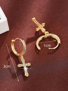 1 Pair Fashionable Elegant Gold-Color Micro-Inlaid Zirconia Cross Clip-On Earrings - Yellow Gold - View 2