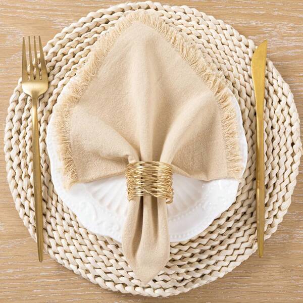 Handmade Cloth Napkins With Fringe, 17 X 17 Inches Linen Cloth Lightweight Napkin, Versatile Square Rustic Fringe Napkins For Dinner, Christmas,Wedding And Parties (Color:Beige)