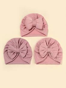 Set de 3 gorros de bebé recién nacido en unicolor, elásticos, con venda de moño - Multicolor - Ver 27