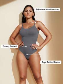 1pc Women Seamless Shapewear Bodysuit, Thong Bottom, Slimming Shaping Bodysuit, Tummy Control Bodysuit, Shapewear, Waist Trainer - Dark Grey - View 8