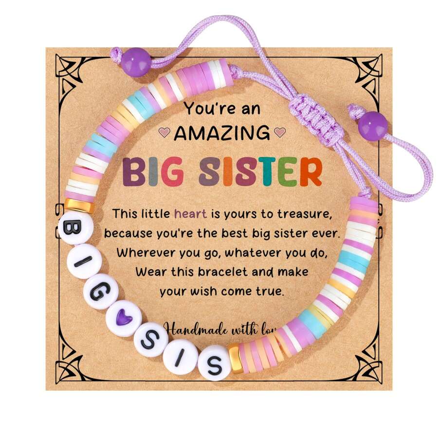 Pink & Blue "Big Sis/Bro" Beaded Clay Bracelet, Suitable As Easter Gift For Grandchildren, Sons & Daughters, Also Fit For Birthday, Back To School, Graduation, Cute Bracelet, Sibling & Friendship Bracelet