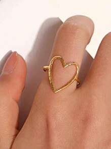 1 Stück Edelstahl 2 Farben Herz Ring Schöne Frau Exquisite Schmuck Geschenk Für Liebhaber, Cut Out