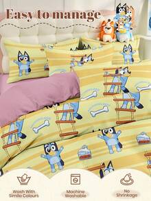 2/3 件 Bluey 羽绒被套套装，Bluey Bone-Hunting 图案床上用品，舒适透气的床上用品套装，亲肤舒适，卡通风格被套套装，柔软抗起球，可爱的家纺，1 个被套和 1/2 个枕套，不含被芯，适合单人床、双人床、大号双人床、所有尺寸床，适合所有季节，别致可爱的装饰被套套装，适用于卧室宿舍，可机洗，完美的节日礼物 - 黃色 - 查看 7