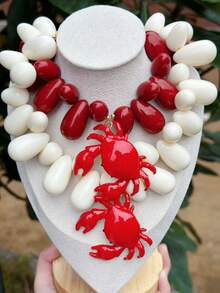 一件式，海洋风水滴串珠螃蟹吊坠项链，独特精致的女士项链，适合日常佩戴 - 水滴螃蟹吊墜套裝 - 查看 1