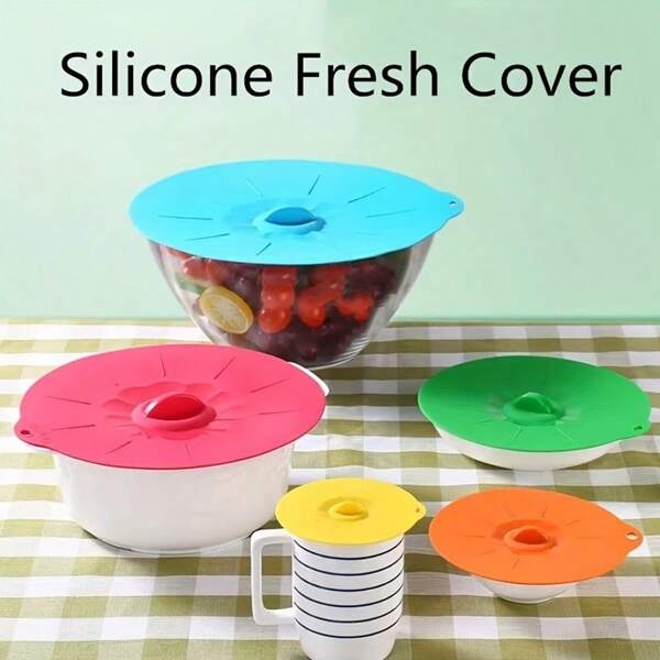5pcs Silicone Bowl Cover Set - Heat Resistant, Reusable Suction Lids Fit For Bowls, Cups, Plates, Pots, Pans - Microwave Splash Guard, Food Contact Kitchen Essentials