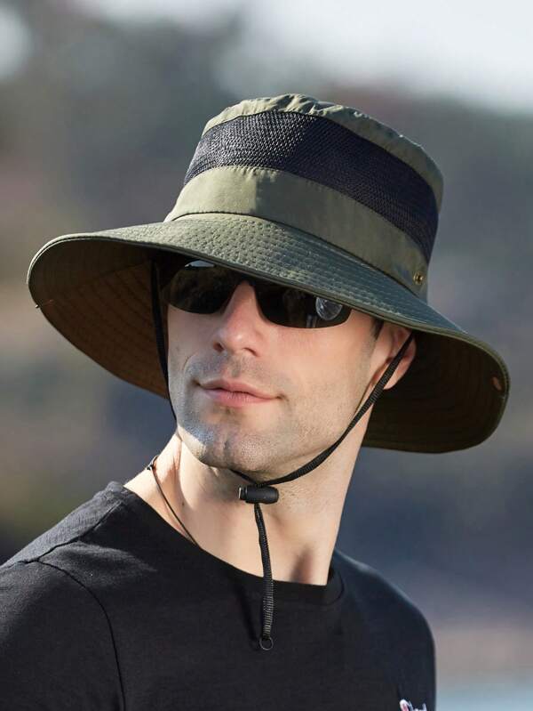 1pc Men's Breathable Mesh Sun Protection Hat, Outdoor Shade HatMen's Sun Hat Summer Hat, Suitable For Summer Outdoor Activities Such As Hiking And Fishing