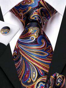 1pc Men's 3pcs Tie Gift Set – 3D Textured Solid Color Necktie + Scarf + Cufflinks, Wrinkle-Free Polyester, Formal Wedding Business Accessory, Stylish Gift For Dad/Boyfriend/Groom