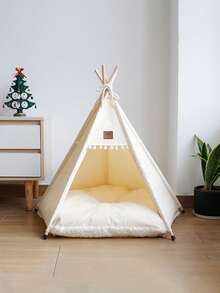 1 Pieza Tienda De Mascotas Para Perros y Gatos, Fresca y Transpirable, Lavable, Adecuada Pequeños Mascotas, Apto Para Todas Las Estaciones - Beis - Ver 2