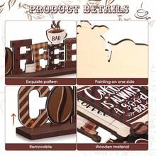 6pcs Set 2D Thicker Wooden Coffee Bar Decor Signs - Coffee Bar Accessories, Farmhouse Daily, Rustic Dining Table Center Piece, Suitable For Home Kitchen Decor In Multiple Rooms