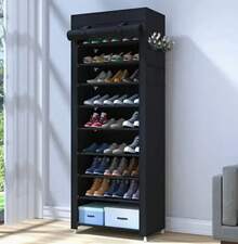 10-Tier Free Standing Shoe Rack Sturdy Shoe Rack Organizer For Closet Entryway Stackable Shoe Shelf With Dustproof Cover,Black