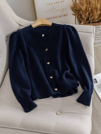 纯色休闲针织上衣，简约百搭