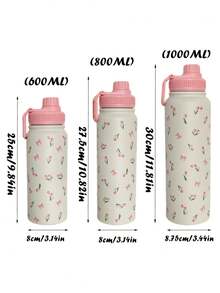 1 件 600ml/800ml/1000ml 粉色蝴蝶结和郁金香图案双层不锈钢保温杯，户外运动水瓶，平底杯，适用于办公室、户外、健身房、旅行、家居；生日、情人节、母亲节、毕业礼物 - 彩色 - 查看 8