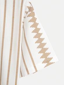 GOLDREDY Herren Mode Lässig vielseitig bedrucktes & gestreiftes Design Hemd mit Umlegekragen und Knopfleiste, Kurzarm - Khaki - Übersicht 6