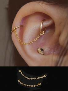 3PCS/Mixed Stainless Steel ChainS For Ear Hoop Earring Removable Chains Linked With Helix Earring For Ear Stack No Allergies No Fading