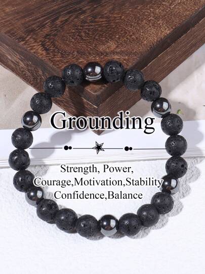 Bracelet en hématite et lave noire, protection et guérison, volonté, diffuseur d'huiles essentielles en lave, bracelet pour homme, soulagement du stress et de l'anxiété