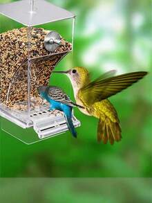 1 pieza Alimentador automático de pájaro Caja de comida para pájaros y loros Alimentador automático para mascotas Caja anti-dispersión de comida para pájaros Suministros para pájaros - Multicolor - Ver 1
