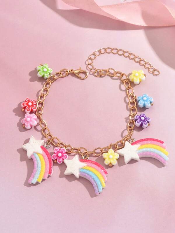 1 pieza Brazalete con colgante de flor, estrella y arcoíris, de moda y lindo, el mejor accesorio para adolescentes para uso diario y fiestas